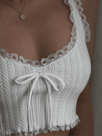 Cropped Lace Trim White Tank Top Tops&Tees
