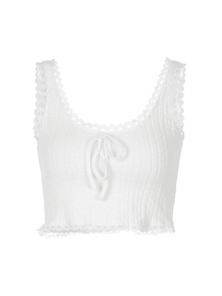 Cropped Lace Trim White Tank Top Tops&Tees