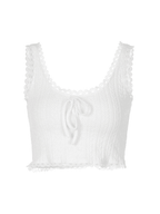 Cropped Lace Trim White Tank Top Tops&Tees