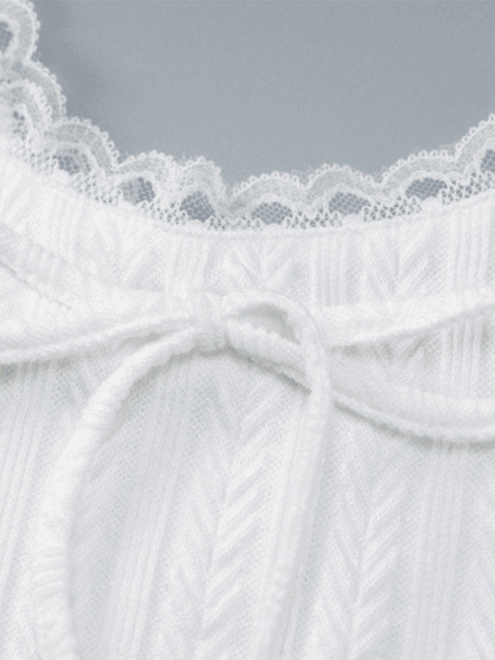Cropped Lace Trim White Tank Top Tops&Tees