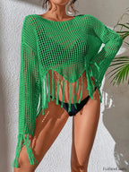 Cropped Tassel Loose Cover Up Green / One Size