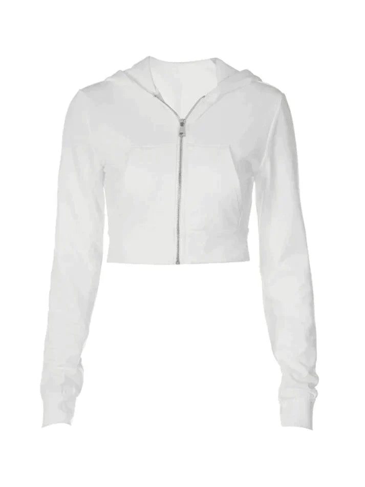 Cropped White Zip Up Hoodie Sweatshirts & Hoodies L