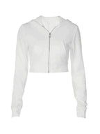 Cropped White Zip Up Hoodie Sweatshirts & Hoodies L