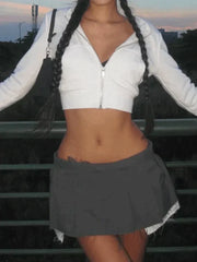 Cropped White Zip Up Hoodie Sweatshirts & Hoodies L