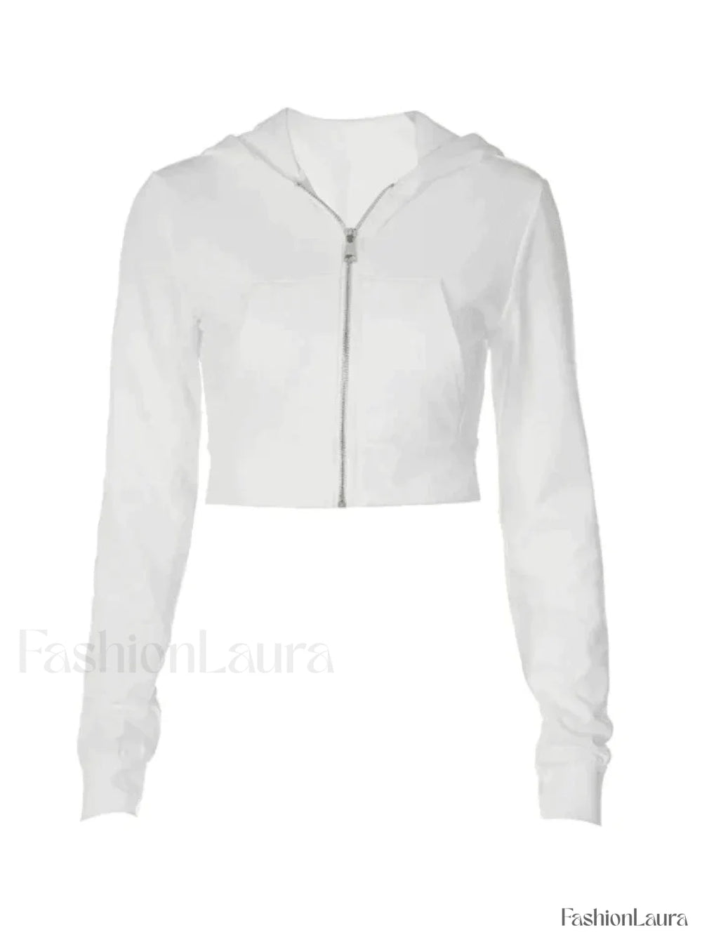 Cropped White Zip Up Hoodie Sweatshirts & Hoodies L