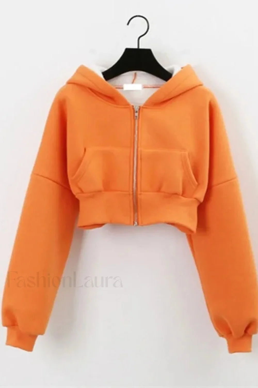 Cropped Zip Up Hoodie Orange / S