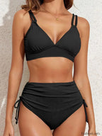 Cross Back V Neck Bikini Set BLACK / S