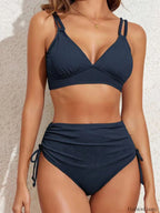Cross Back V Neck Bikini Set Dark Blue / S