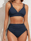 Cross Back V Neck Bikini Set Dark Blue / S