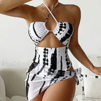 Cross Halter Mini Skirt Three Piece Set WHITE / S