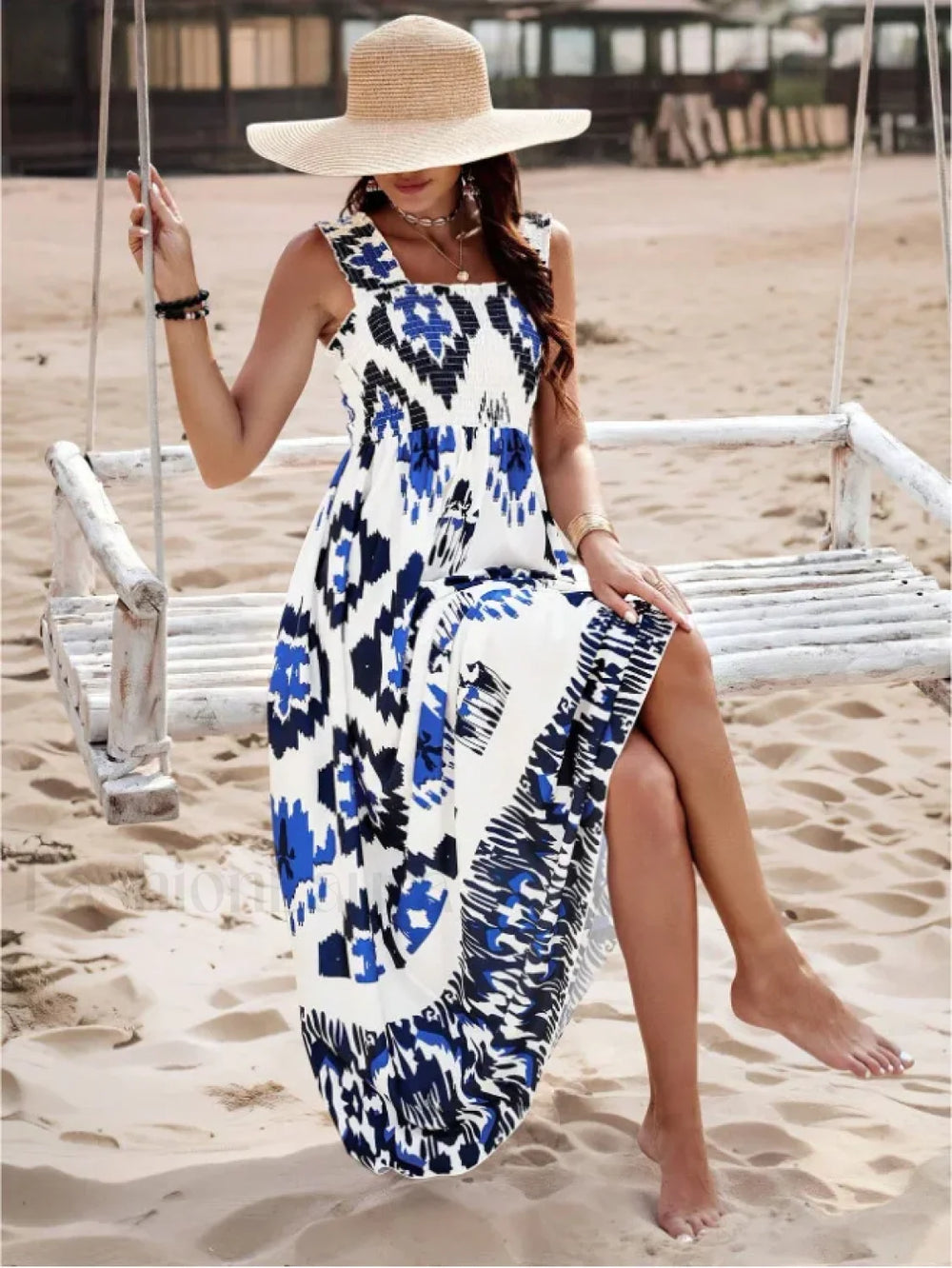 Cross Strap Ankle Boho Dress color2 / S