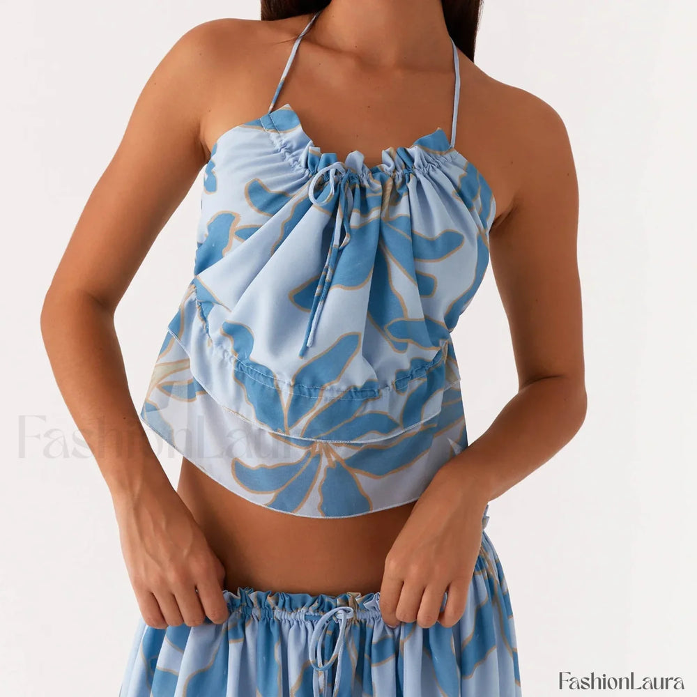 Cross Strap Backless Crop Top BLUE / S