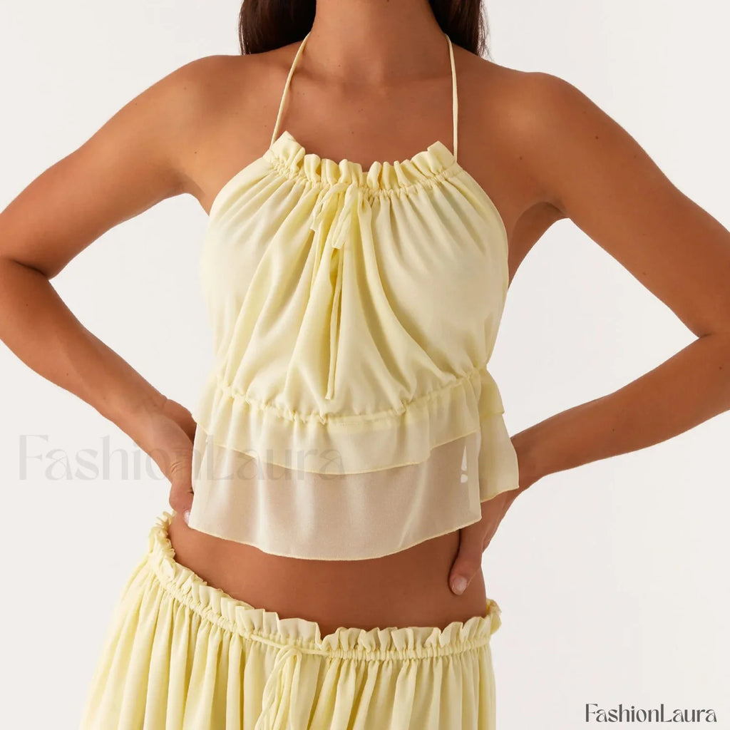 Cross Strap Backless Crop Top YELLOW / S