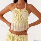 Cross Strap Backless Crop Top YELLOW / S