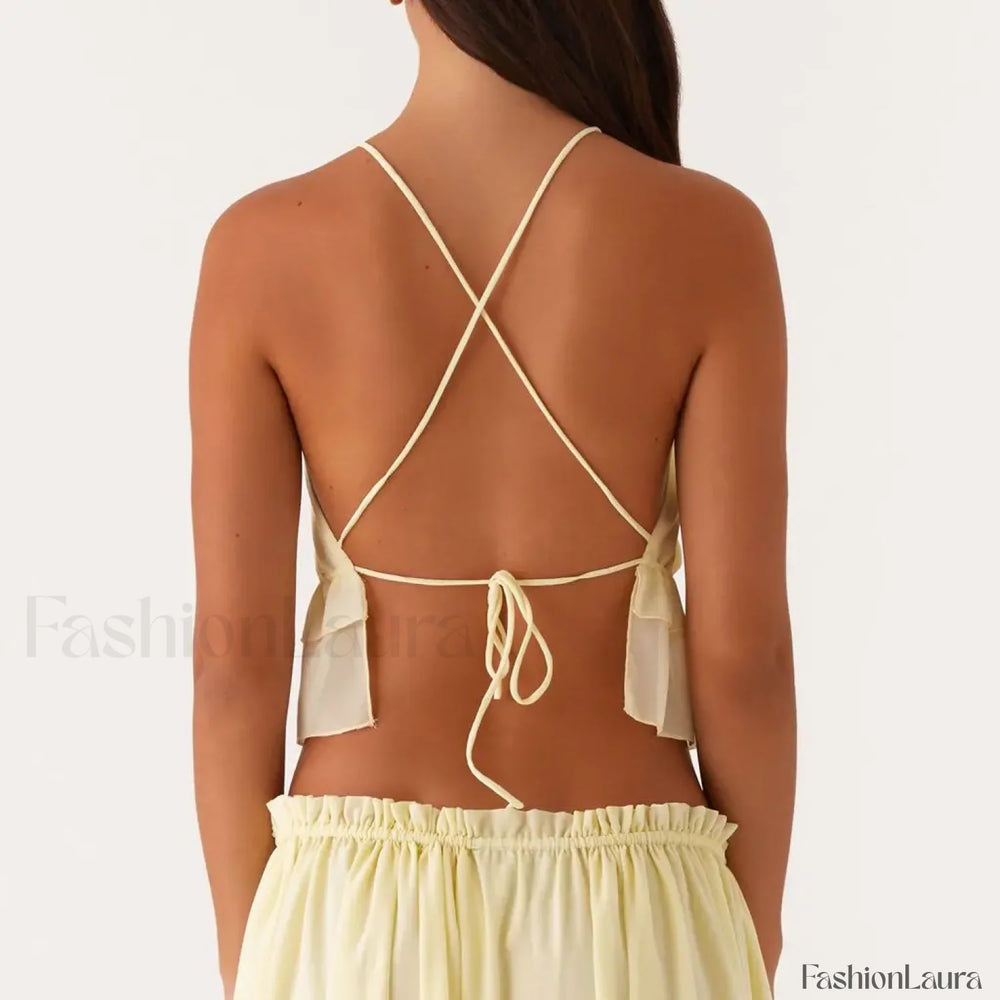Cross Strap Ruffle Backless Crop Top