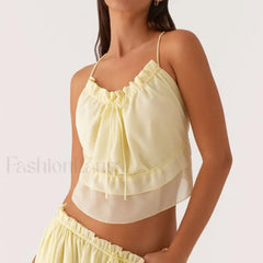 Cross Strap Ruffle Backless Crop Top