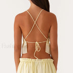 Cross Strap Ruffle Backless Crop Top