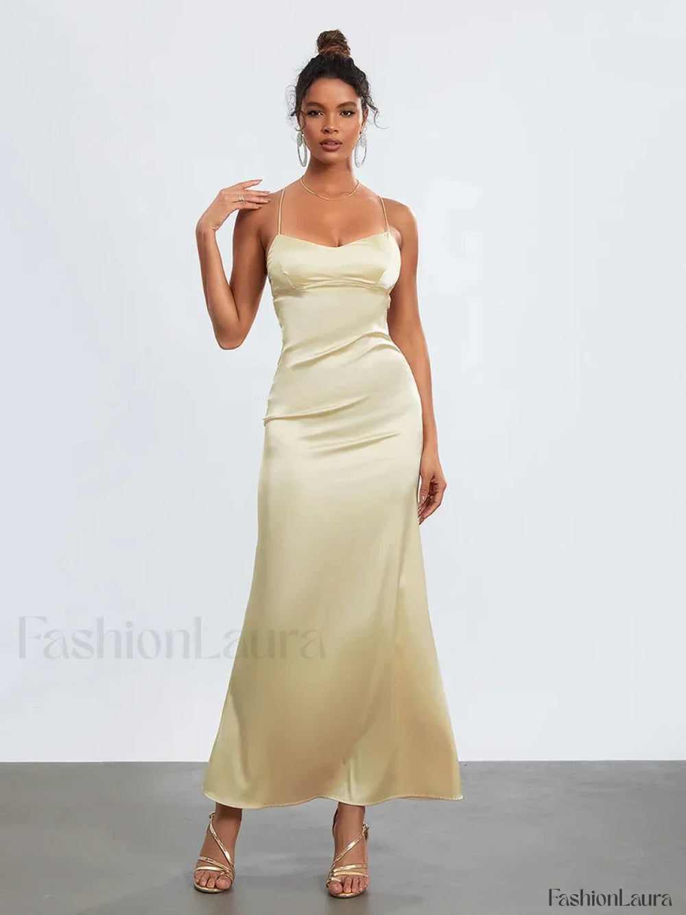 Cross Tie Slip Spaghetti Maxi Dress Yellow / S