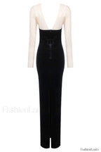 Crystal Mesh Long Charming Sleeve Velvet Dress