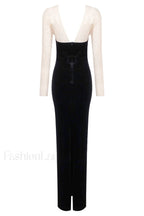Crystal Mesh Long Charming Sleeve Velvet Dress