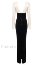 Crystal Mesh Long Charming Sleeve Velvet Dress