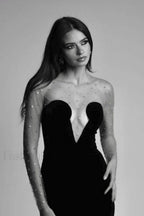 Crystal Mesh Long Charming Sleeve Velvet Dress