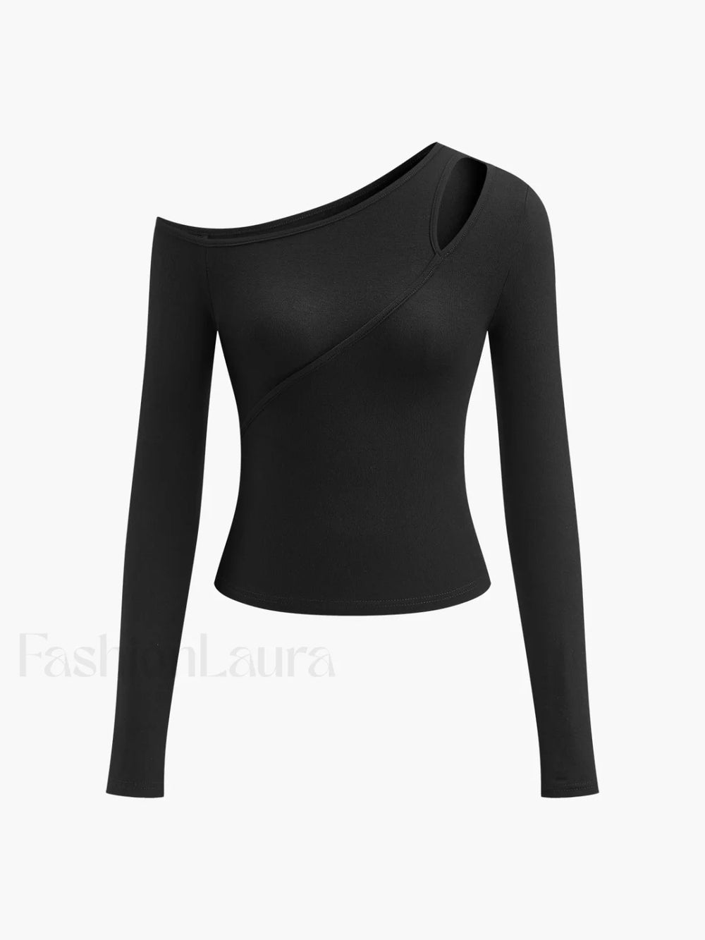 Cut Out Asymmetric Off Shoulder Slinky Long Sleeve Shirt T Shirts