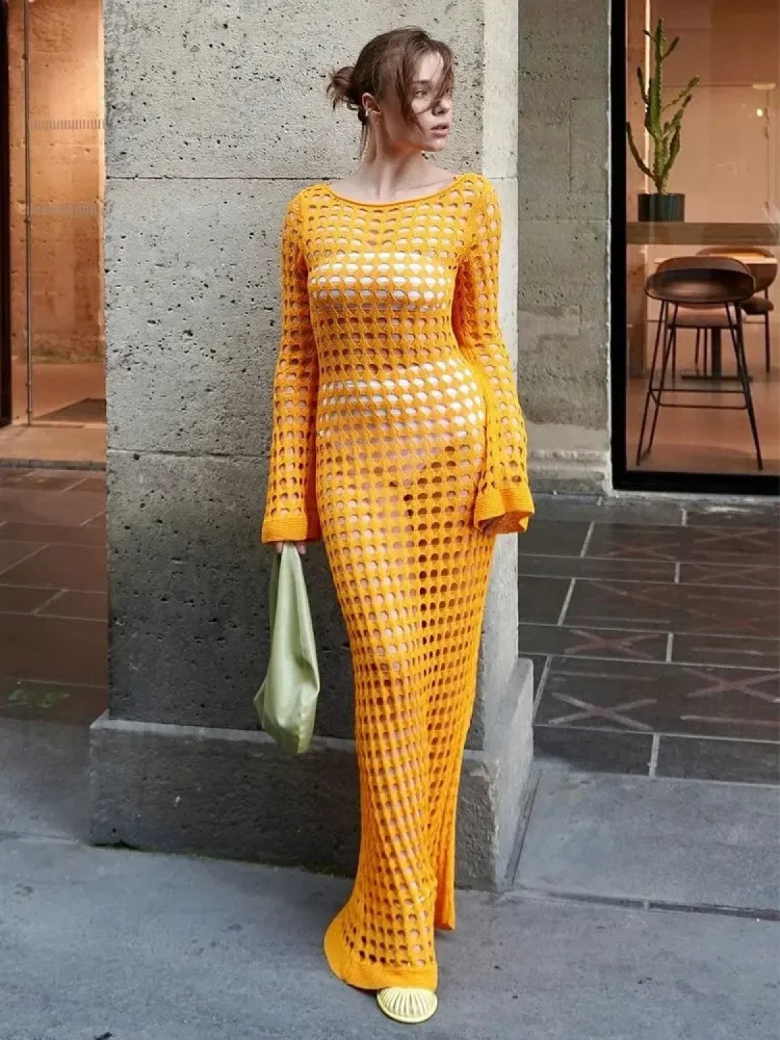 Cut Out Bell Sleeve Knit Cover Up