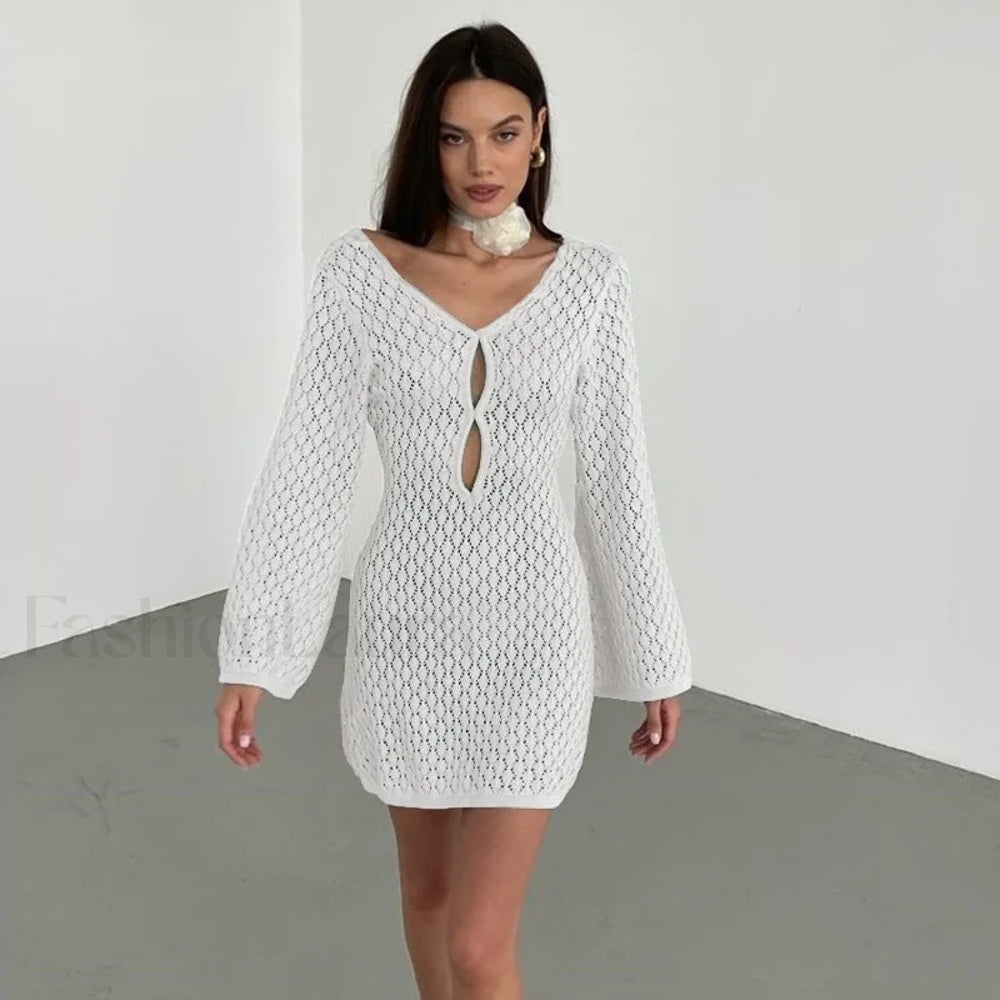 Cut Out Crochet Tunic Beach Cover Up White / S