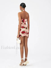 Cut Out Ruched Rose Floral Dress