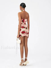 Cut Out Ruched Rose Floral Dress