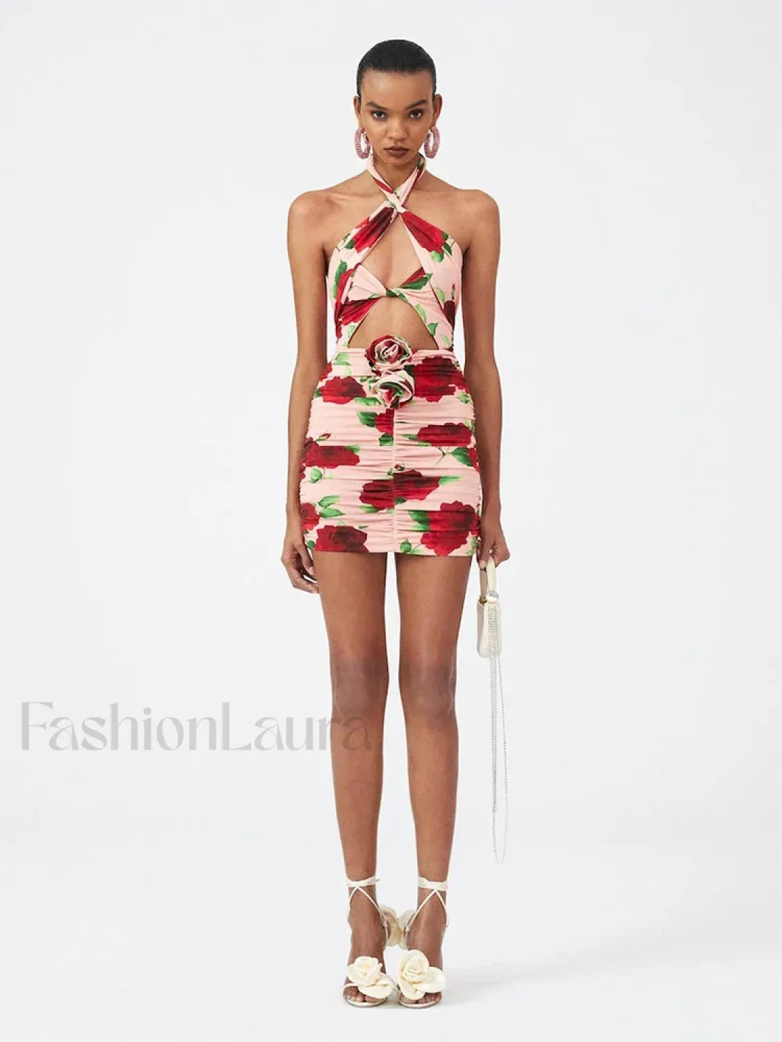 Cut-Out Ruched Rose Floral Dress Secondary image