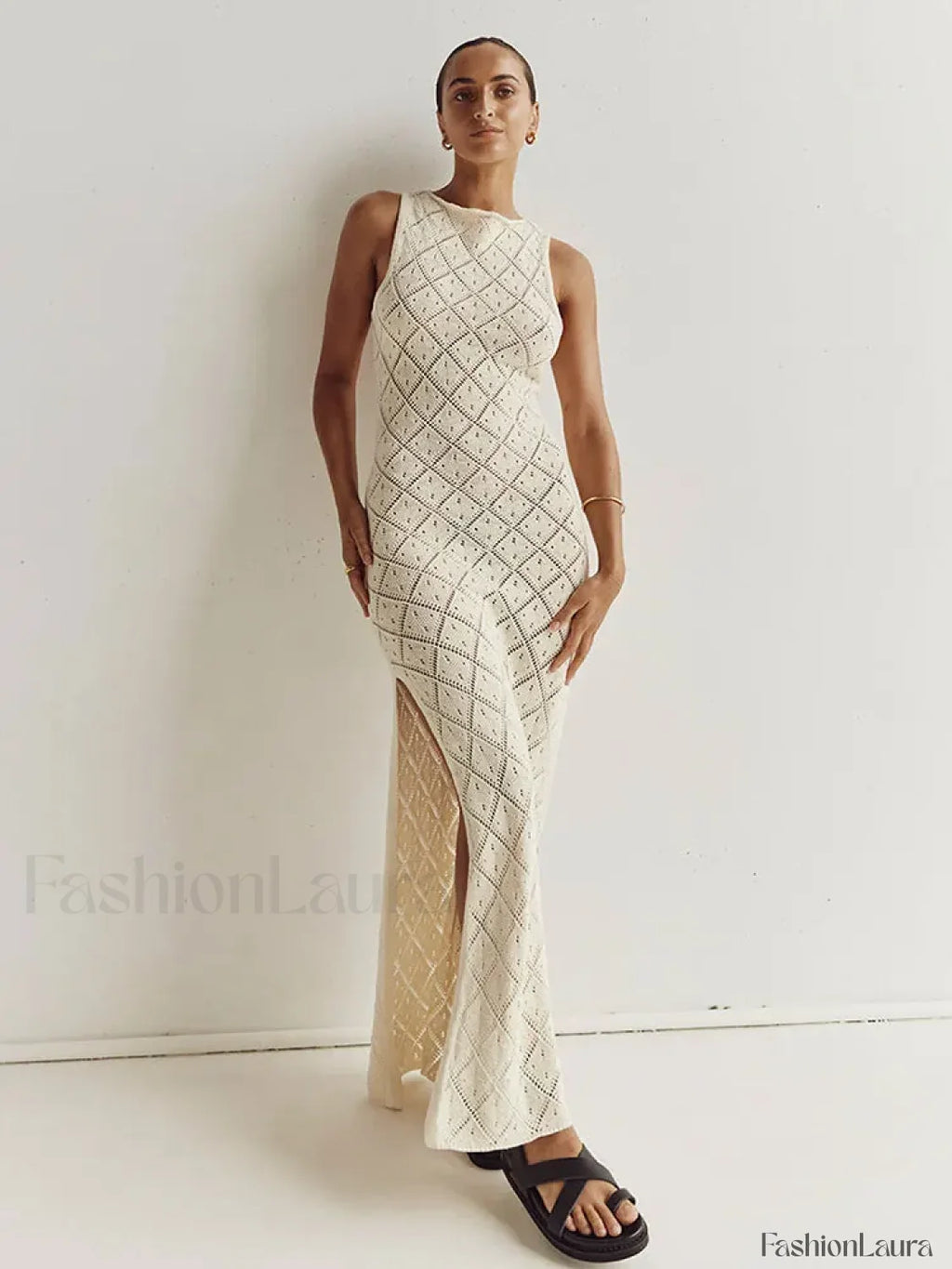 Cut Out Slit Knit Mesh Pareo Tunic Style Cover ups