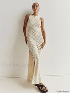 Cut Out Slit Knit Mesh Pareo Tunic Style Cover ups