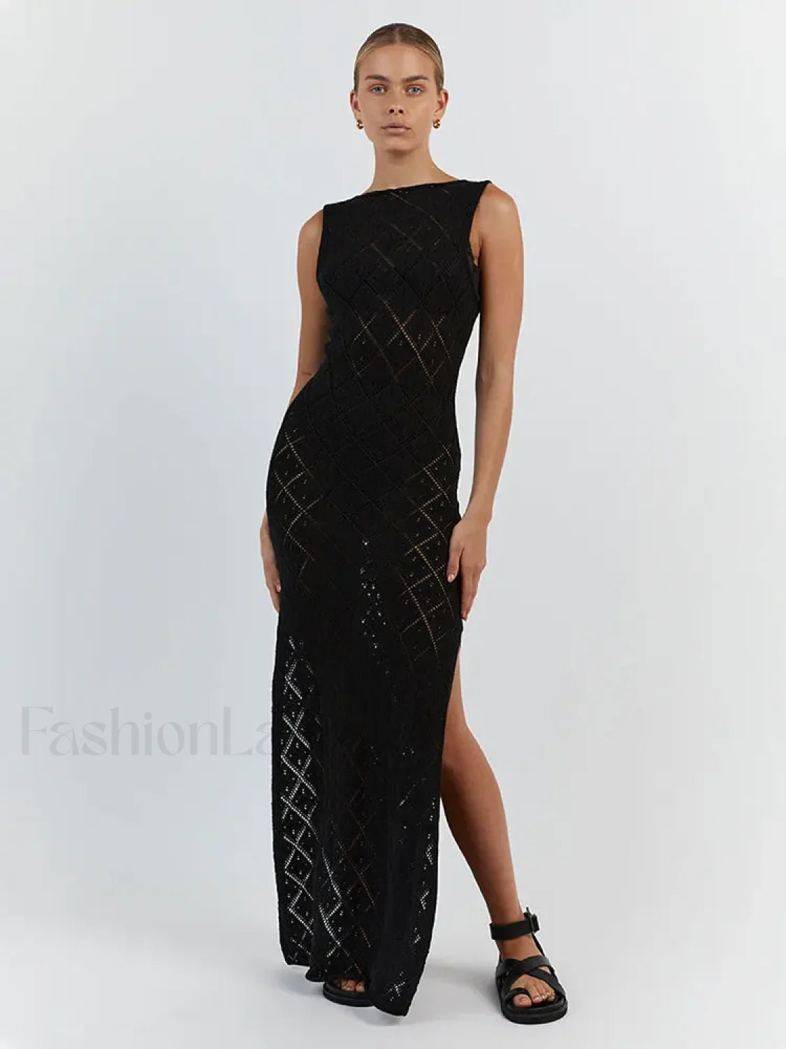 Cut Out Slit Knit Mesh Pareo Tunic Style Cover ups Black / One Size