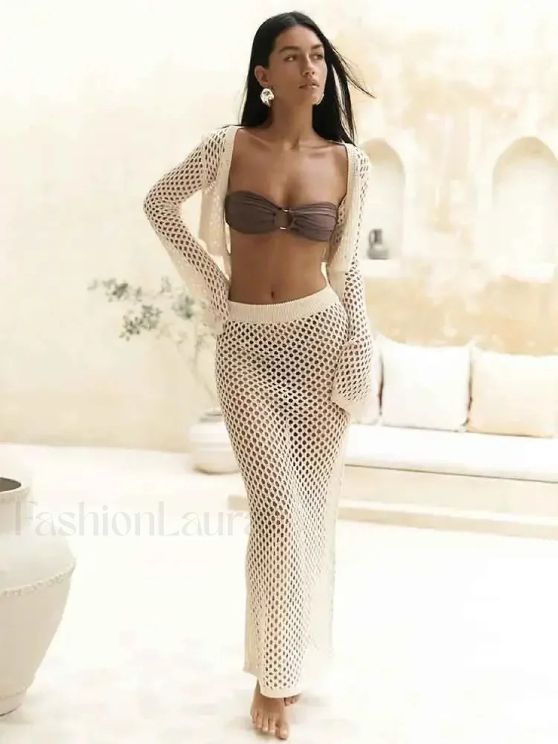 Cut Out Two Piece Cover Up Beige / S Main image