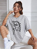 Cute Dinosaurs Printing Casual Street T Shirt Gray / S