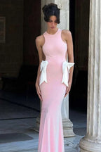 Cutout Bow Backless Bodycon Maxi Dress Pink / S