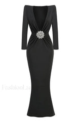 Cutout Crepe Stylish V Neck Dress XS / Black