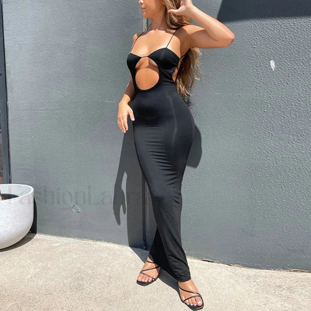 Cutout Slim Fit Suspender Maxi Dress Black / S