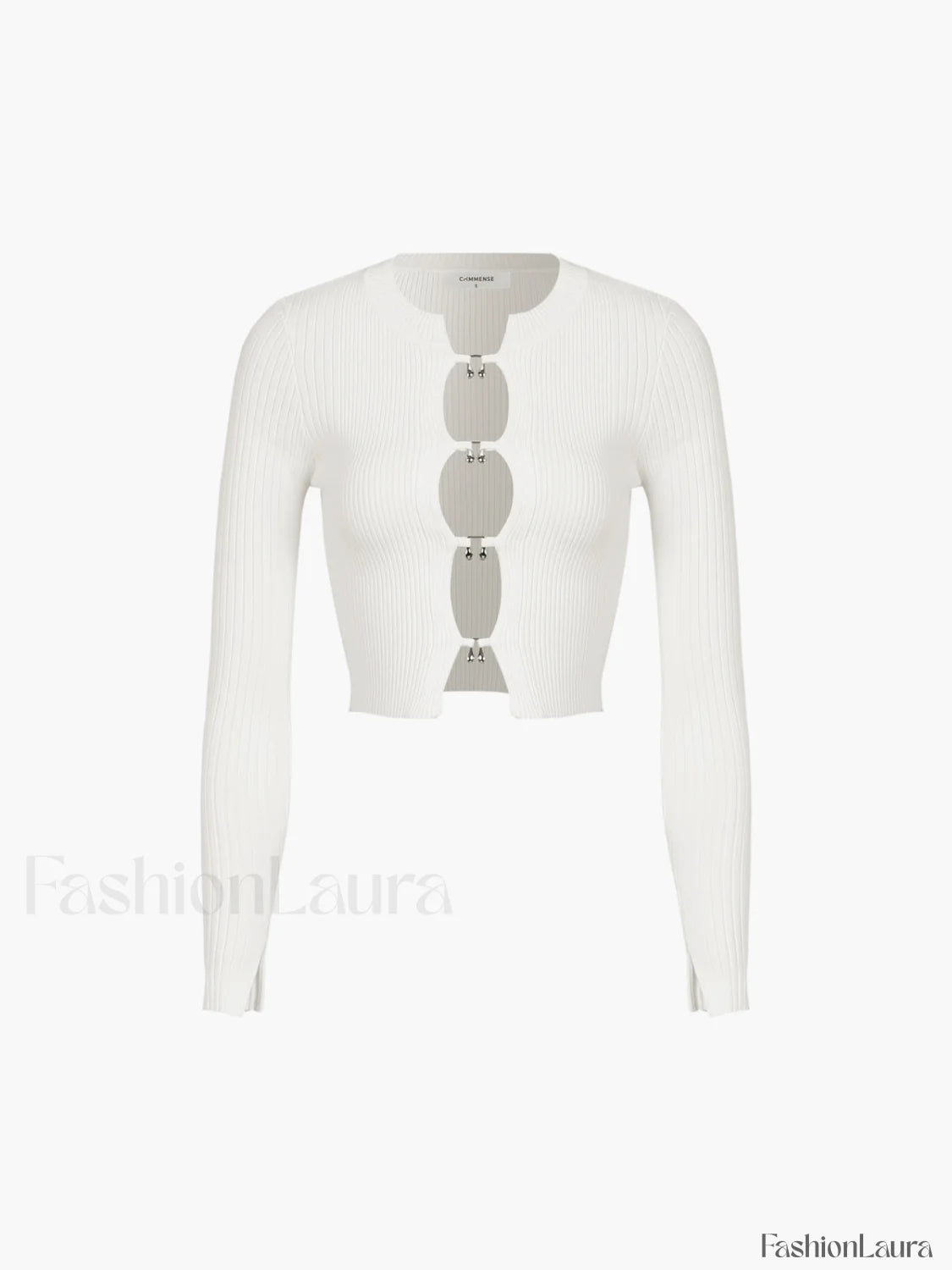 Cutout Split Beads Detail Ribbed Knit Top Secondary image