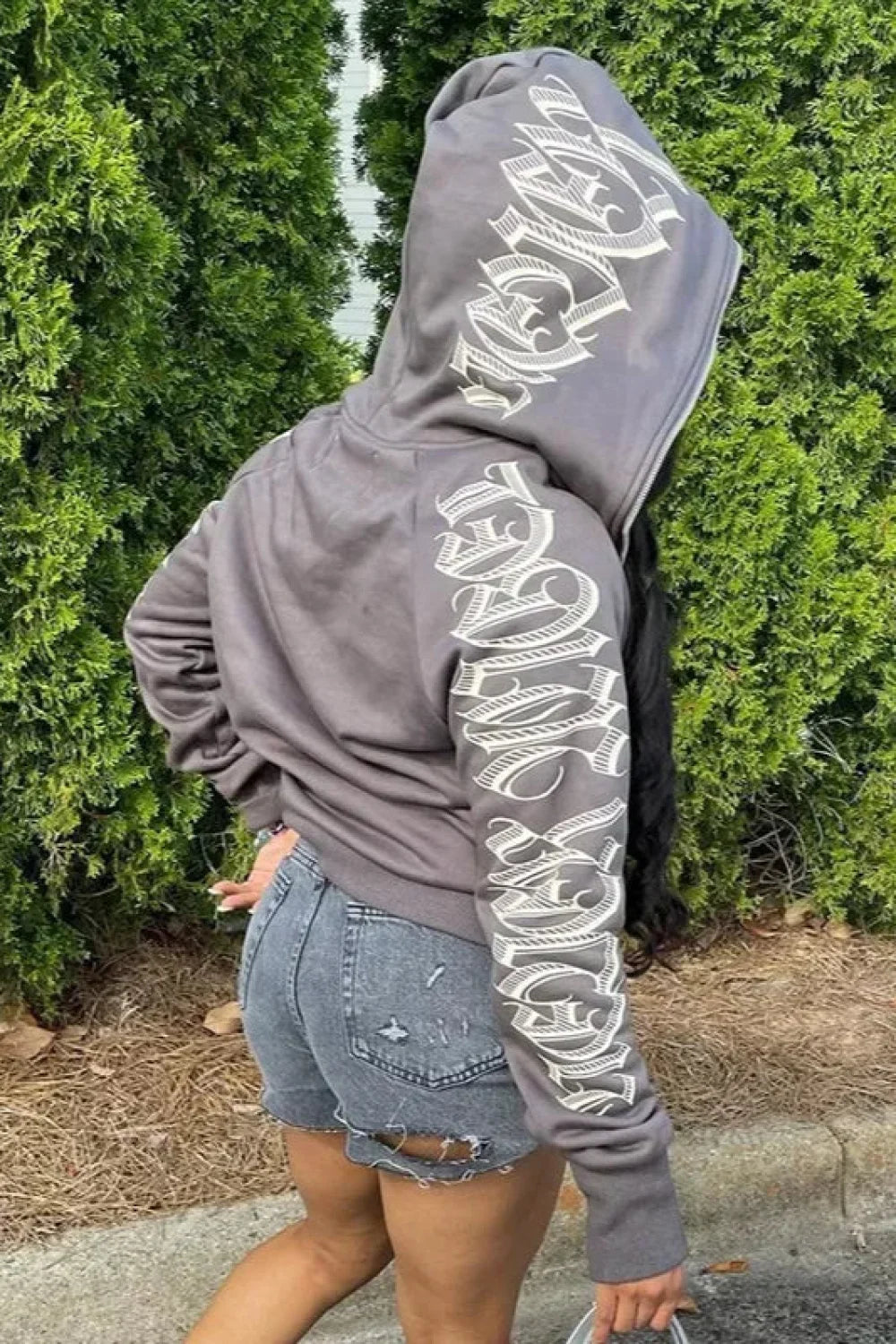 Cyber Y2K Gothic Punk Hoodie Grey / S