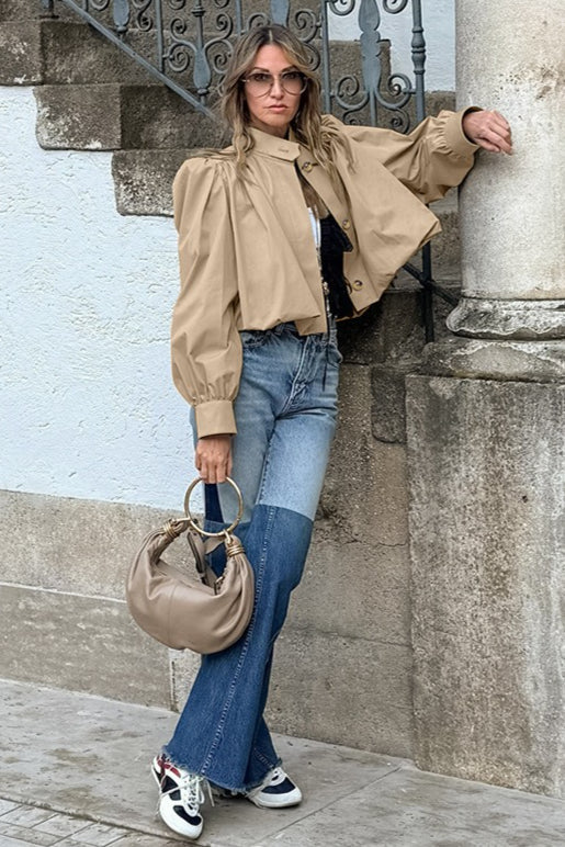 Short Khaki Puff Sleeve Trench Coat Secondary image