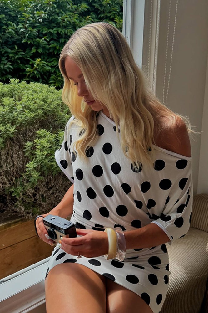 Short Sleeve Retro Dot Print Blouse Main image