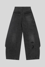 Washed Buckle Cargo Wide Leg Jeans