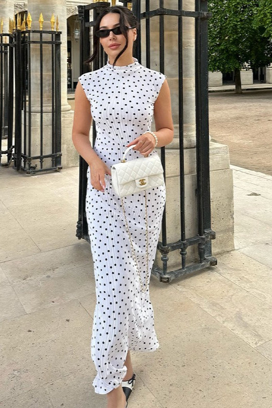 Elegant Polka Dot Round Neck Maxi Dress Main image