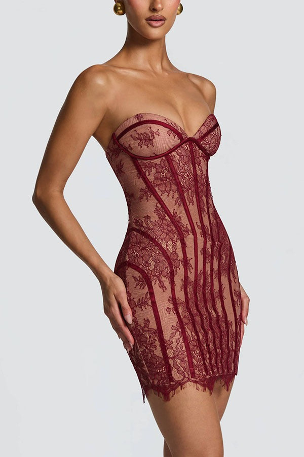 Strapless Lace Corset Mini Cocktail Dress