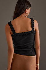 Ruffle Bow Spaghetti Strap Ribbed Tank Top