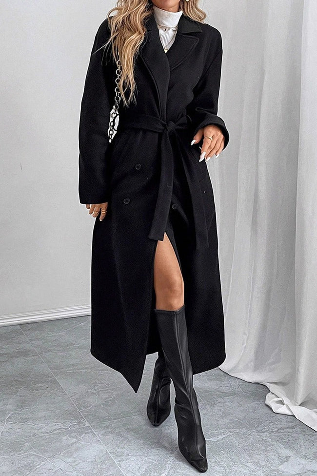 Black Belted Wool Blend Relaxed Overcoat Main image