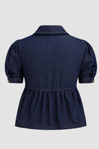Puff Sleeve Denim Top Low Rise Shorts Set
